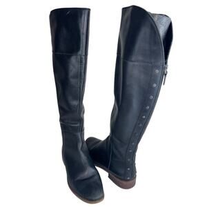 Franco Sarto Black Leather Over the Knee Boots with Silver Stud Accents Size 8.5